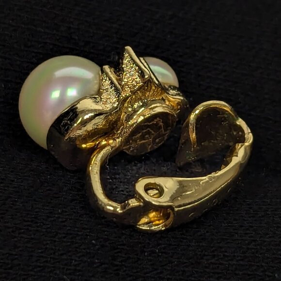 🔥BLACK FRIDAY🔥 DIOR Double Pearl and Gem Stones Gold Tone Earrings Clip-on - Picture 6 of 11